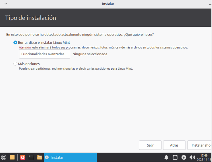 Tipo de instalación Google Mint